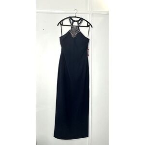 NWT Vince‎ Camuto 10 Navy Beaded Halter Neck Gown Column Dress Side slit